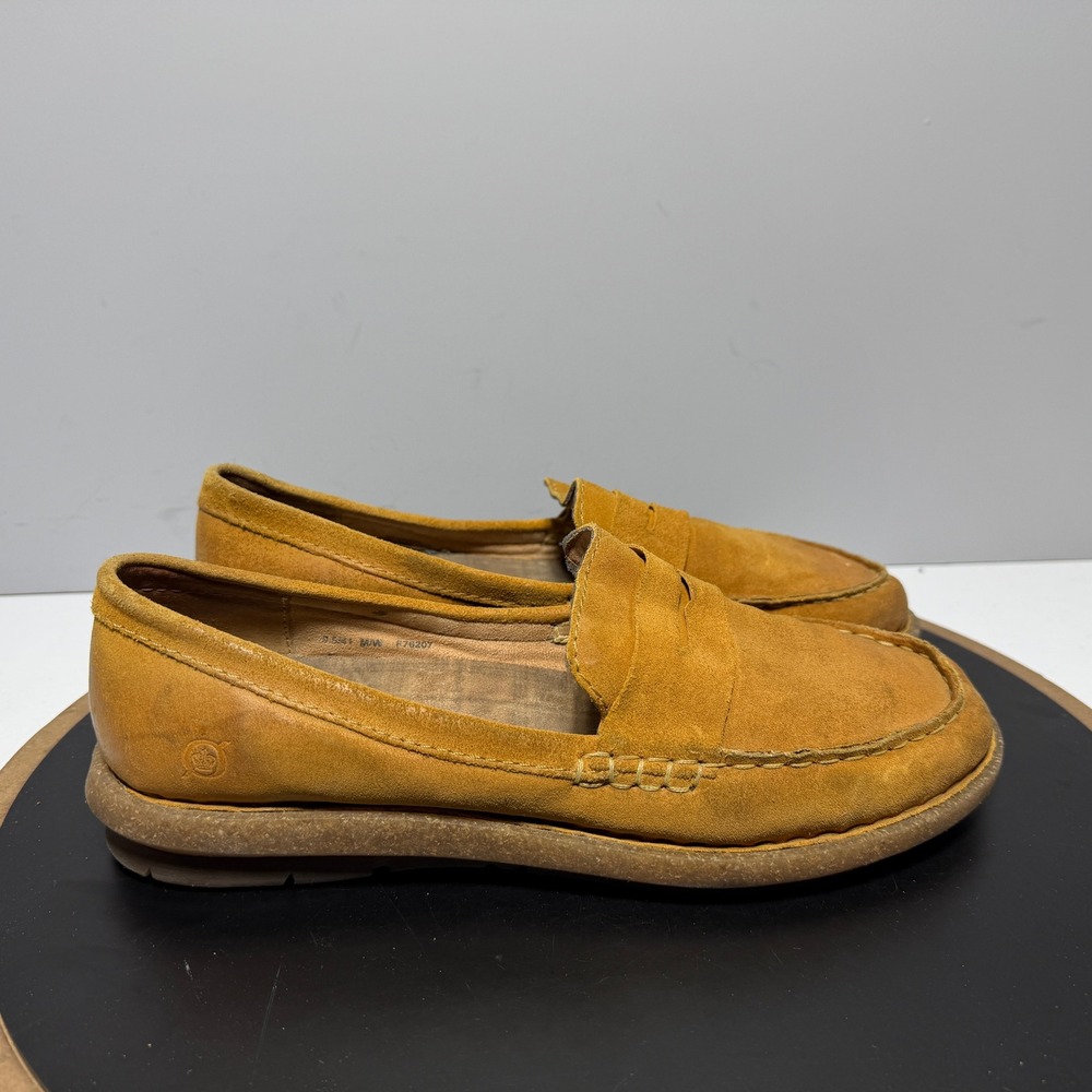 Born Suede Penny Loafer Women 9.5 Slip On‎ Mustard Yellow Casual Comfort Boho